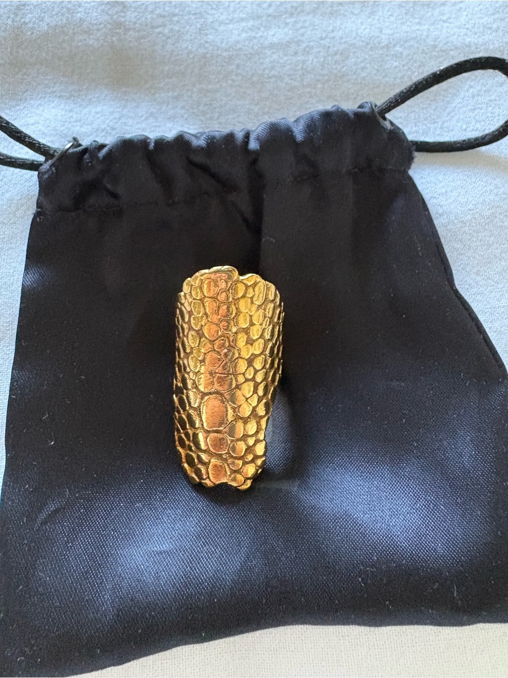 Yves Saint Laurent Gold Textured Snake-Scale Statement Ring